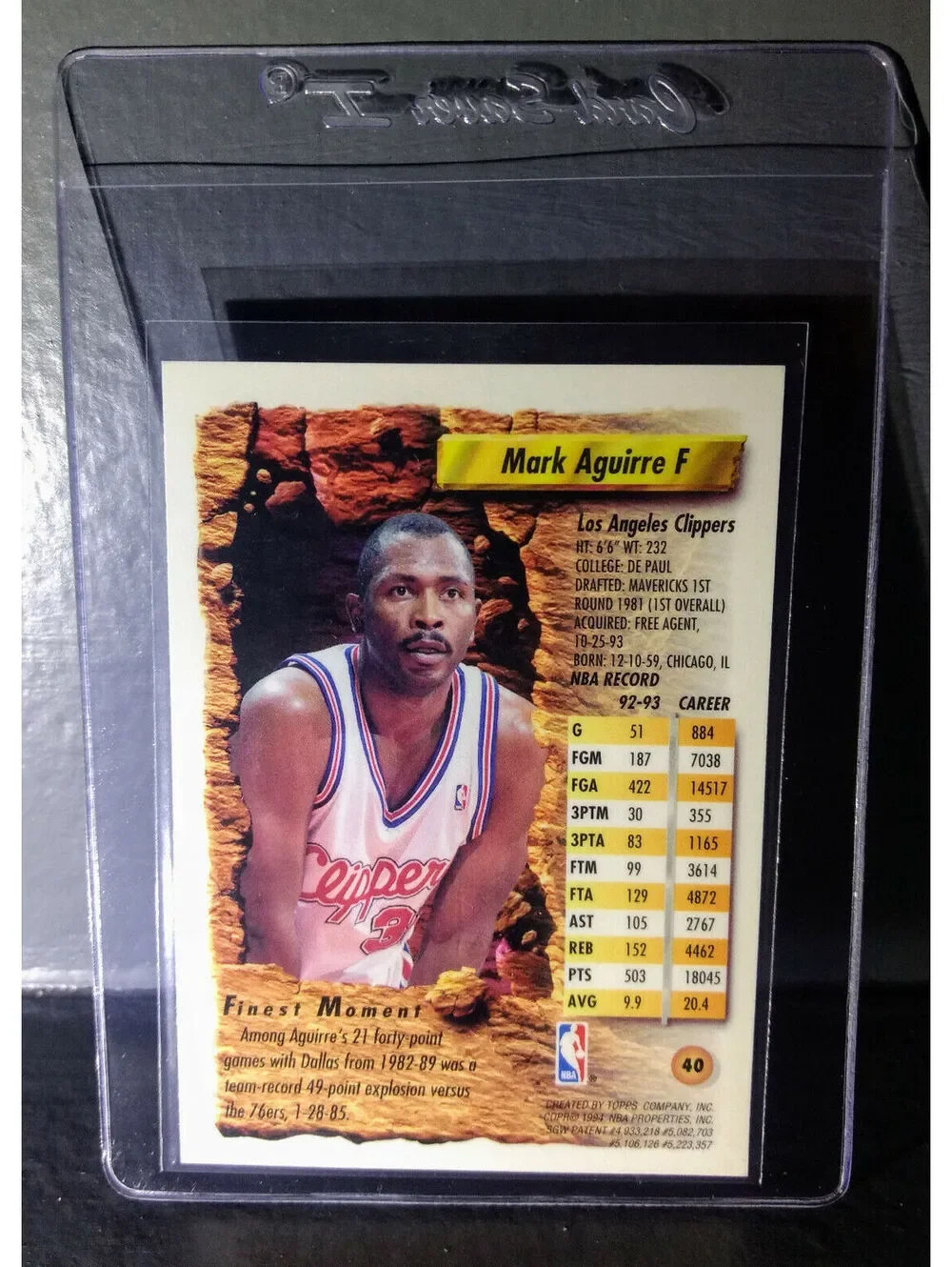 1993-94 Topps Finest Mark Aguirre #40 Basketball Card